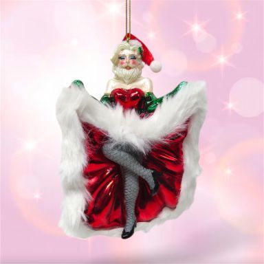 Can Can Santa In Dress Ornaments Set Of 2 Christmas Decor *SHIPS WITHIN 10 DAYS* NEW 2025