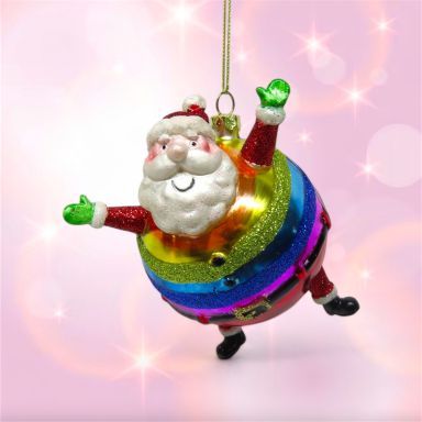 Plump Rainbow Santa Ornaments Set Of 2 Christmas Decor *SHIPS WITHIN 10 DAYS* NEW 2025