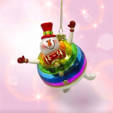 Plump Rainbow Snowman Ornaments Set Of 2 Christmas Decor *SHIPS WITHIN 10 DAYS* NEW 2025