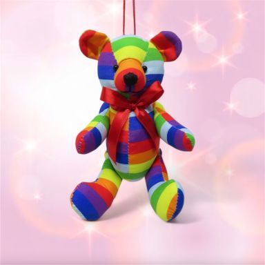 Rainbow Fabric Bear Ornaments Set Of 2 Christmas Decor *SHIPS WITHIN 10 DAYS* NEW 2025