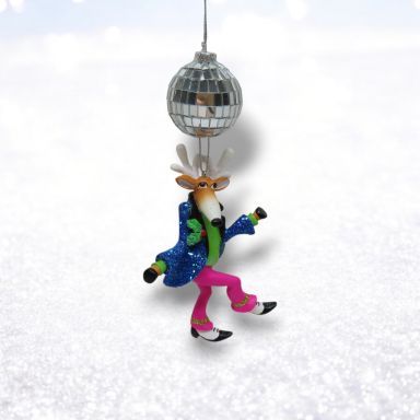 Disco King Deer With Mirror Ball Ornaments Set Of 2 Christmas Decor *SHIPS WITHIN 10 DAYS* NEW 2025