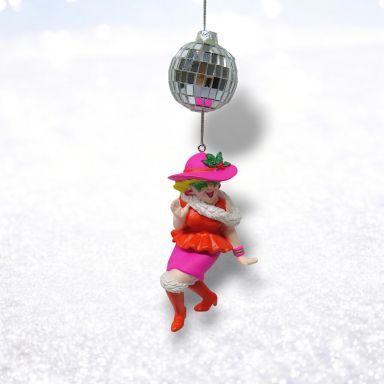 Red Disco Lady With Mirror Ball Ornaments Set Of 2 Christmas Decor *SHIPS WITHIN 10 DAYS* NEW 2025