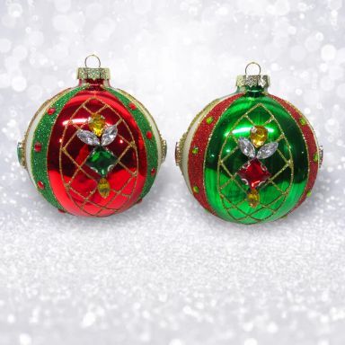 Red/Green Jeweled Ornaments Set Of 4 Christmas Decor *SHIPS WITHIN 10 DAYS* NEW 2025
