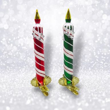 Red/Green Striped Clip Candles Ornaments Set Of 4 Christmas Decor *SHIPS WITHIN 10 DAYS* NEW 2025