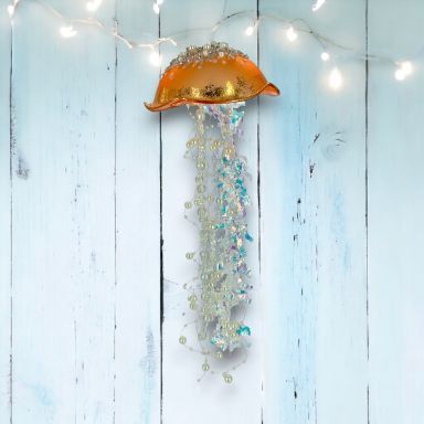 13&quot; Orange Jelly Fish Ornaments Set Of 2 Nautical Christmas Decor *SHIPS WITHIN 10 DAYS* NEW 2025
