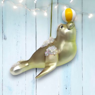 Seal With Beach Ball Ornaments Set Of 2 Nautical Christmas Decor *SHIPS WITHIN 10 DAYS* NEW 2025