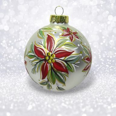 Painted Poinsettia Ornaments Set Of 2 Christmas Decor *SHIPS WITHIN 10 DAYS* NEW 2025