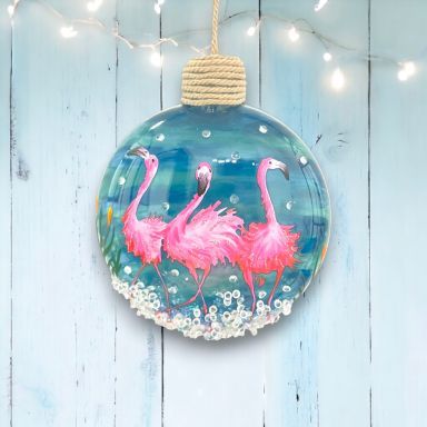 Painted Flamingo Ornaments Set Of 2 Nautical Christmas Decor *SHIPS WITHIN 10 DAYS* NEW 2025