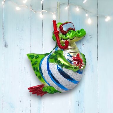 Plump Snorkeling Gator Ornaments Set Of 2 Nautical Christmas Decor *SHIPS WITHIN 10 DAYS* NEW 2025