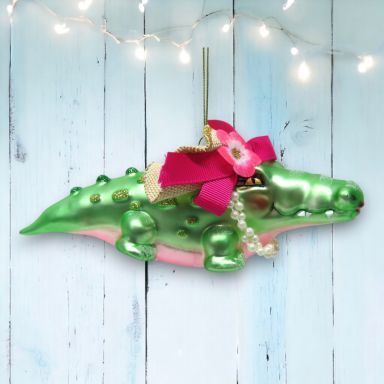 Gator With Pink Bow Ornaments Set Of 2 Nautical Christmas Decor *SHIPS WITHIN 10 DAYS* NEW 2025