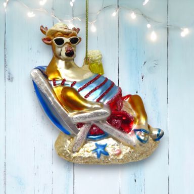 Deer in Beach Chair Ornaments Set Of 2 Nautical Christmas Decor *SHIPS WITHIN 10 DAYS* NEW 2025