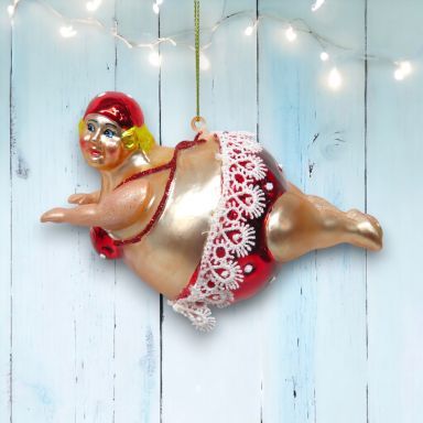 Plump Lady Swimmer Ornaments Set Of 2 Nautical Christmas Decor *SHIPS WITHIN 10 DAYS* NEW 2025