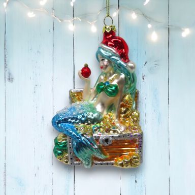 Blu Mermaid With Treasure Ornaments Set Of 2 Nautical Christmas Decor *SHIPS WITHIN 10 DAYS* NEW 2025