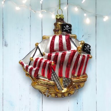 Pirate Ship Ornaments Set Of 2 Nautical Christmas Decor *SHIPS WITHIN 10 DAYS* NEW 2025