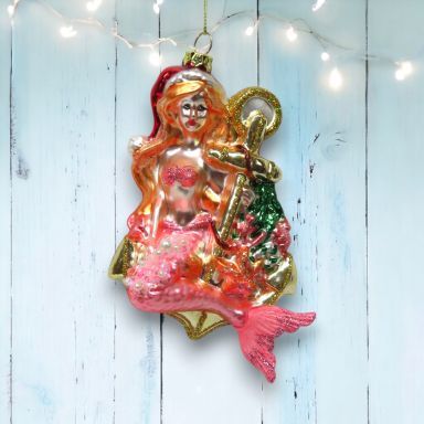 Pink Mermaid On Anchor Ornaments Set Of 2 Nautical Christmas Decor *SHIPS WITHIN 10 DAYS* NEW 2025