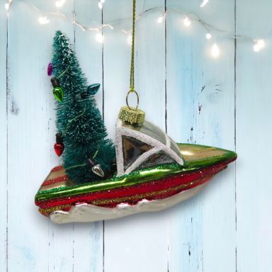 Boat With Tree Ornaments Set Of 2 Nautical Christmas Decor *SHIPS WITHIN 10 DAYS* NEW 2025