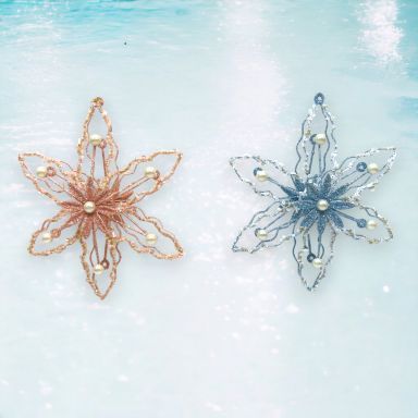 Pink/Blue Star Ornaments Set Of 4 Christmas Decor *SHIPS WITHIN 10 DAYS* NEW 2025