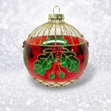 Holly Painted Ornaments Set Of 2 Christmas Decor *SHIPS WITHIN 10 DAYS* NEW 2025