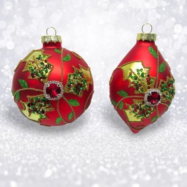 Holly Leaves Ornaments Set Of 4 Christmas Decor *SHIPS WITHIN 10 DAYS* NEW 2025