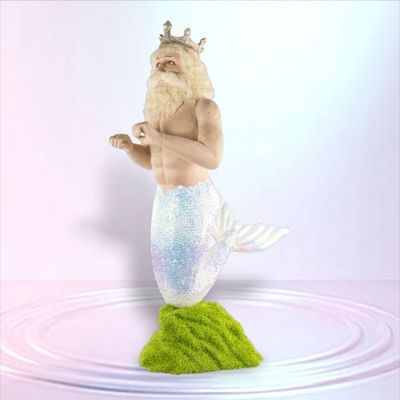 PRE-ORDER 46&quot; Merman King on Moss Base Coastal Decor *SHIPS 3/2026* NEW 2026