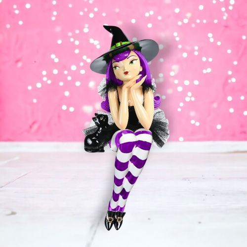 PRE-ORDER 23&quot; Purple Hair Shelf Sitting Mod Witch Halloween Decor *SHIPS 3/2026* NEW 2026
