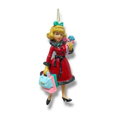 PRE-ORDER 5" Retro Girl With Red Coat Ornament Christmas Decor *SHIPS 9/2026* NEW 2026