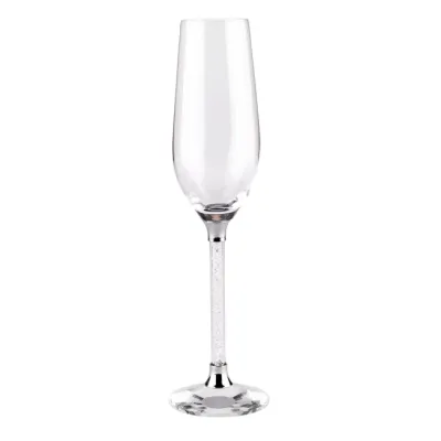 (SILVER) Crystal Filled Stem Toasting Flutes Set Of 6 Barware