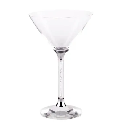 (SILVER) Martini Glasses with Crystal-Filled Stem Set Of 6 Barware