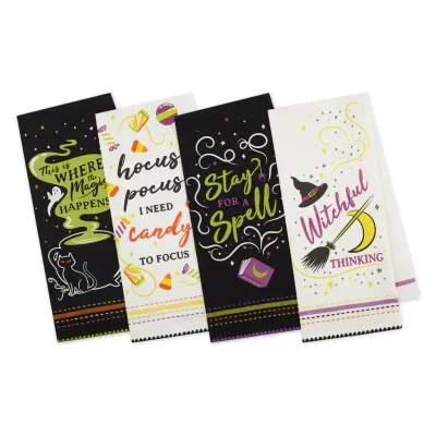 Witchin Kitchen Printed Dishtowels Set Of 4 Halloween Collection