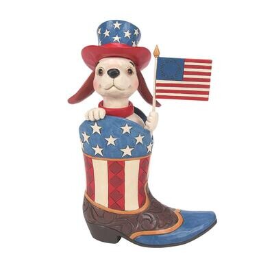 Star Spangled Style Boot with Dog Holding Flag By: Heartwood Creek Jim Shore