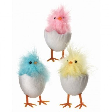 FEATHER CHICKS IN WOOL EGGS SET OF 34" Easter Decor