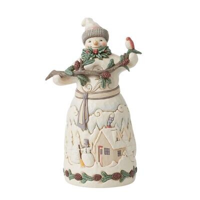 Winter In The Woodlands White Woodland Snowman with Pine Garland By: Heartwood Creek Jim Shore