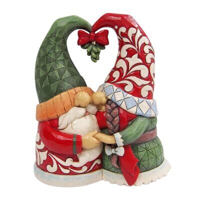 Merry Kiss-mas Gnome Couple Under Mistletoe By: Jim Shore NEW 2024