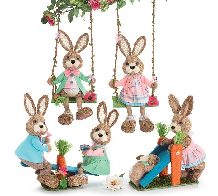 Sisal Playground Bunnies 4 Piece Set 14"  Easter Decor
