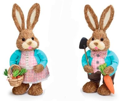 SISAL BUNNY HUSBAND &amp; WIFE SET OF 2 15" Easter Decor