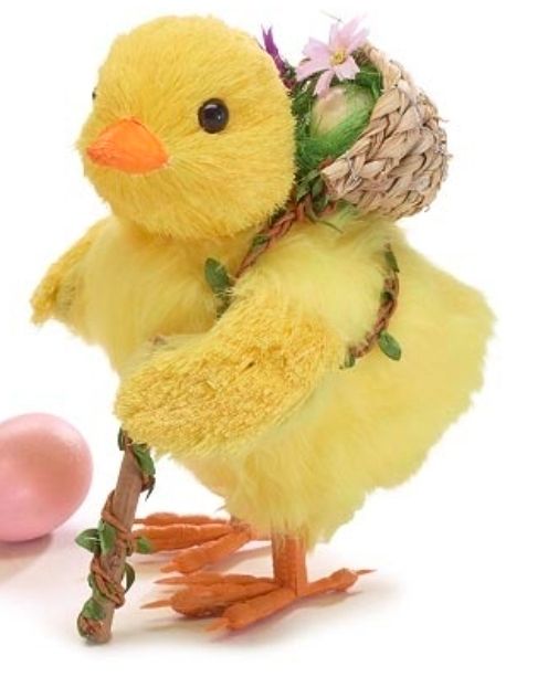SISAL CHICK WITH BASKET &amp; STICK 8.5" Easter Decor