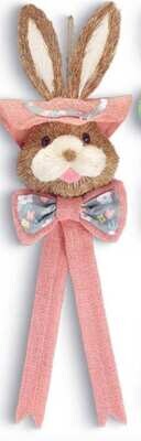 SISAL BUNNY HEAD WITH BURLAP HATS/BOWS PINK 25" Easter Decor
