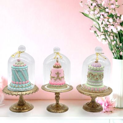 3 Assorted, 7.5" Cakes In Cloche Ornaments Easter Decor *SHIPS WITHIN 10 DAYS*