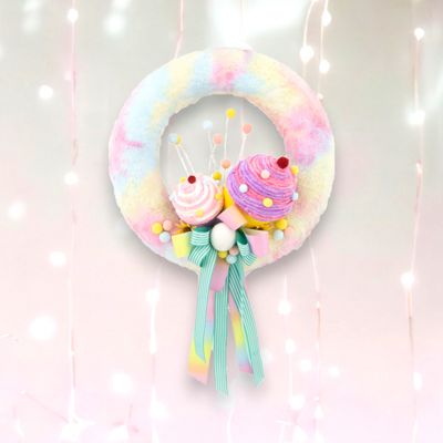 Pastel Wreath With Cupcakes Easter Decor