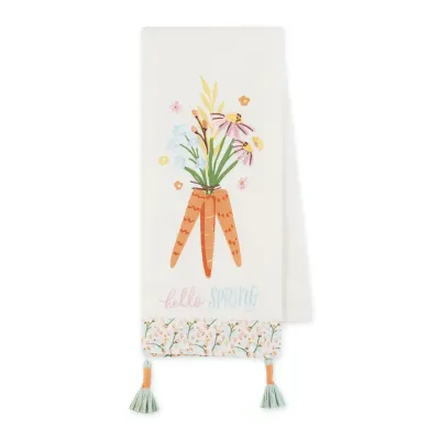 Hello Spring Carrot Embellished Dishtowel Easter Decor