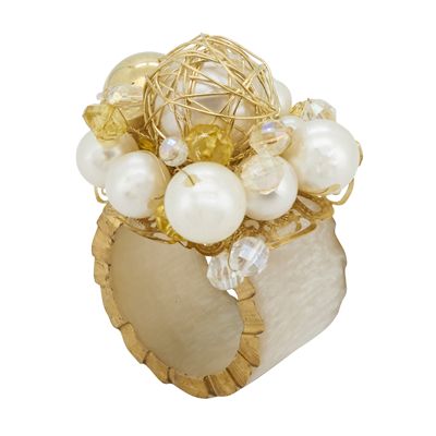 (SET OF 4) Gold Beaded Cluster Napkin Ring Tabletop Accents