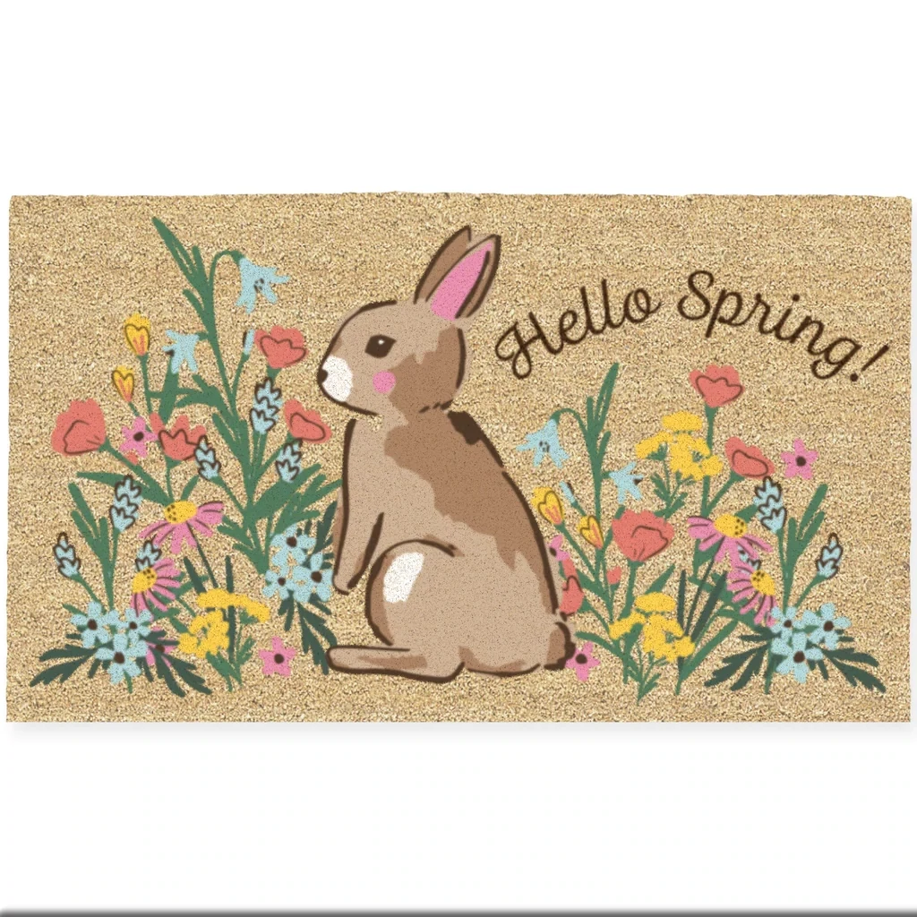 Hello Spring Bunny Doormat Easter Decor