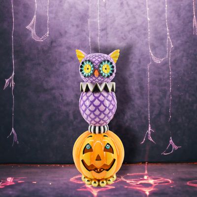 20" Purple Owl On Pumpkin Halloween Decor  *SHIPS WITHIN 10 DAYS*