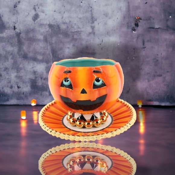 Set Of Pumpkin Bowl &amp; Plate Halloween Decor