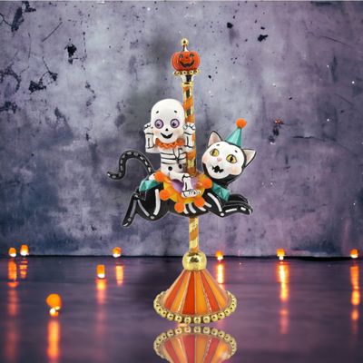 11" Skull on Cat Carousel Halloween Decor *SHIPS WITHIN 10 DAYS*