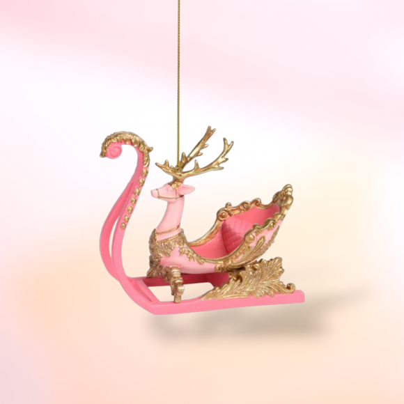 Pink Deer Sleigh Ornament Christmas Decor *SHIPS WITHIN 10  DAYS*
