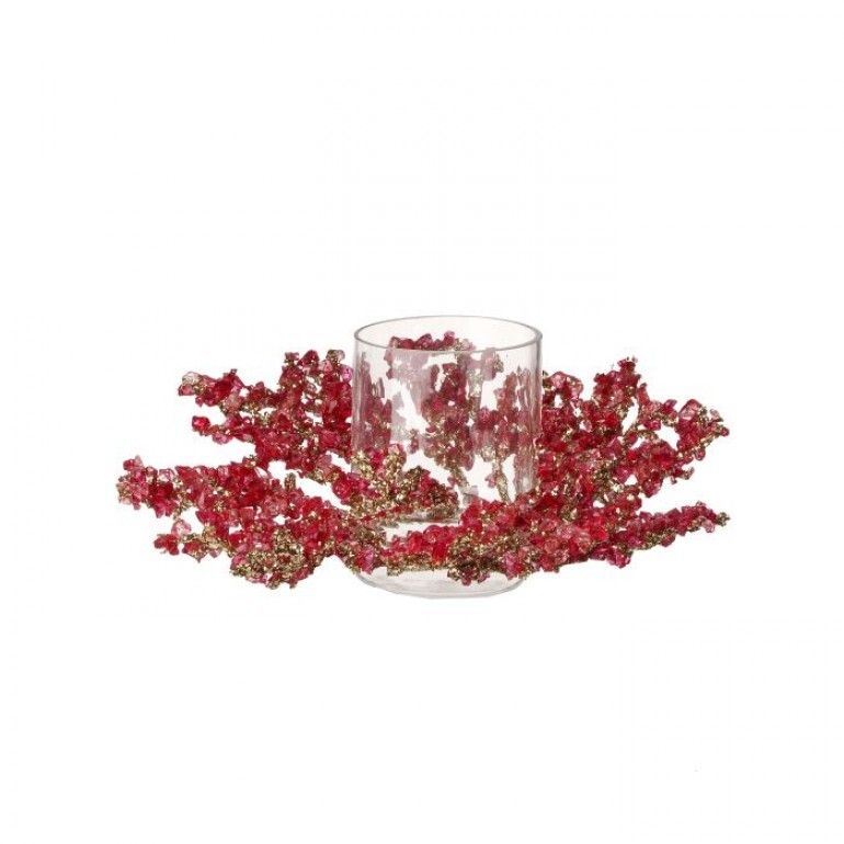 14" BURGANDY/PINK METALIC CRUSHED ICE HURRICANE ARRANGEMENT Christmas Decor