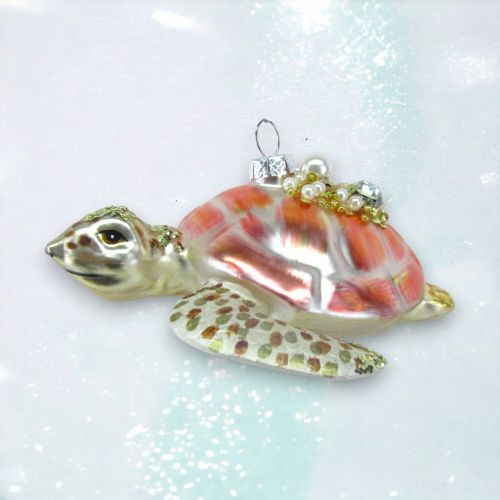 Pink Shimmer Turtle Ornament Coastal Christmas Decor
