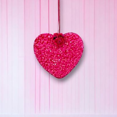 7.5" Pink Heart Ornaments Set Of 2 Valentines Day Decor NEW 2025