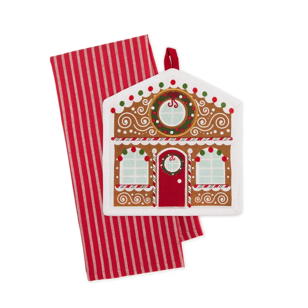 Gingerbread House Potholder Gift Set Christmas Decor Kitchen Accent